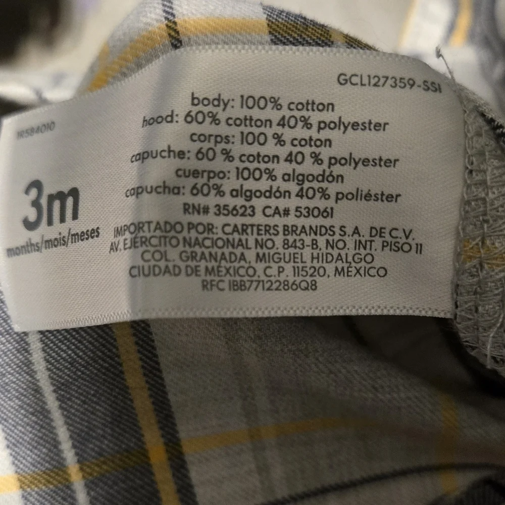 Plaid Hooded Button Up Shirt, Size 3 Months